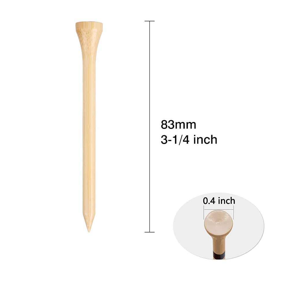 Golf Tees Durable Bamboo 3-1/4" Biodegradable Material Reduce Friction