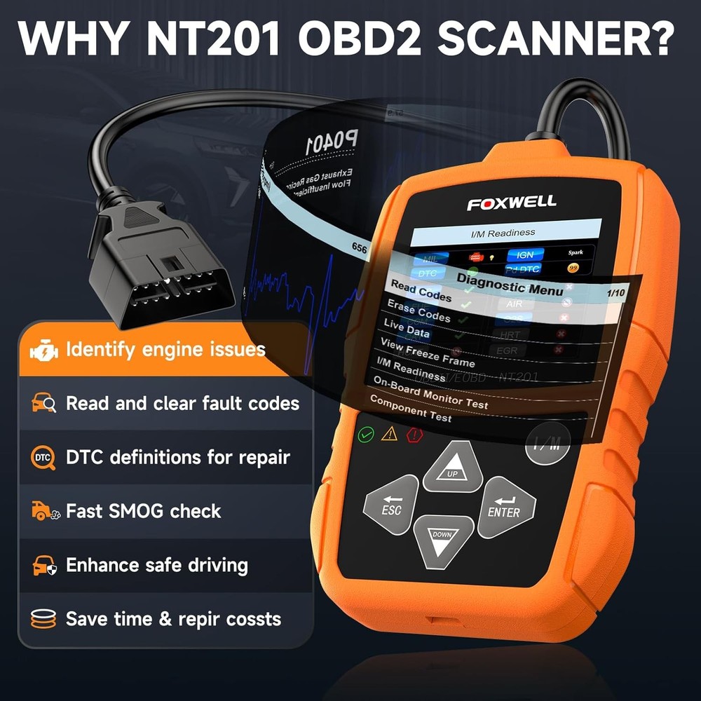 Foxwell NT201 Check Engine Code Reader OBD2 Diagnostic Scanner Read Live Data