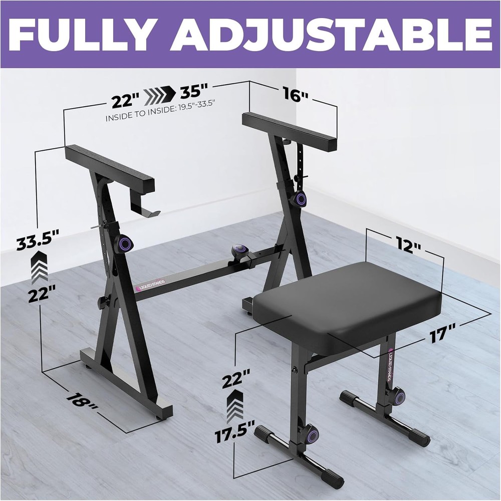 Digital Piano Stand Bench Set Adjustable Keyboard