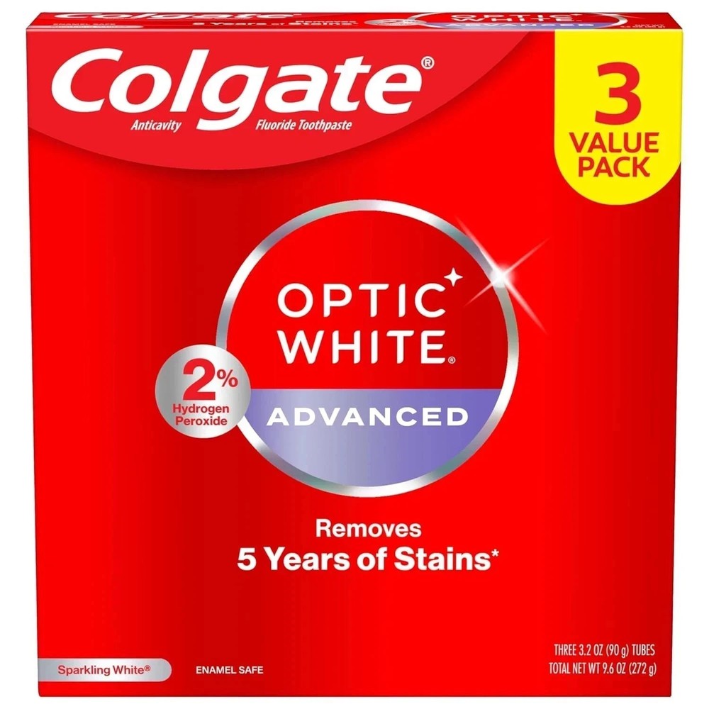 Colgate Optic White Advanced Hydrogen Peroxide Toothpaste, 3.2 oz (3 PACK)