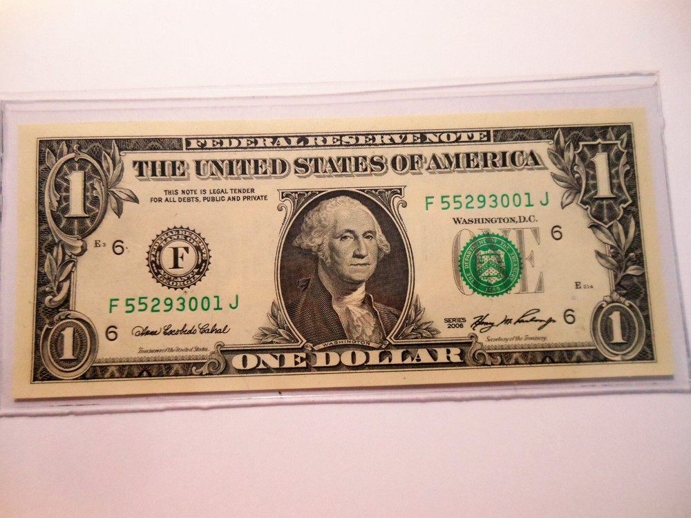 2006 $1 Crisp Gem UNC. 66 *Raised Digit (5)* Error Note on Lower Serial Number