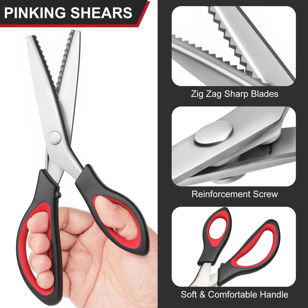 Pinking Shears, 9” Zig Zag Scissors for Fabric，Professional Handhel