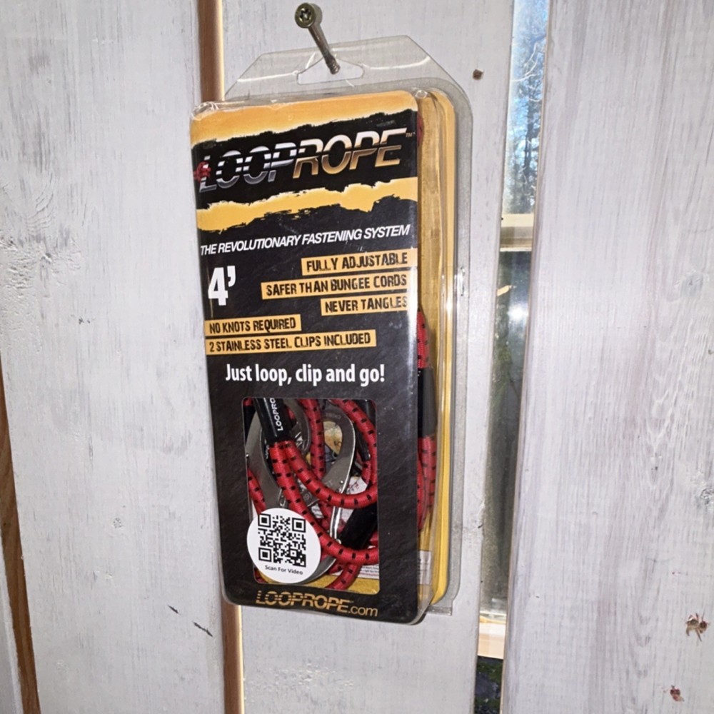 LoopRope 4 ft Adjustable Red Rubber Bungee Cord Stainless Steel Clips