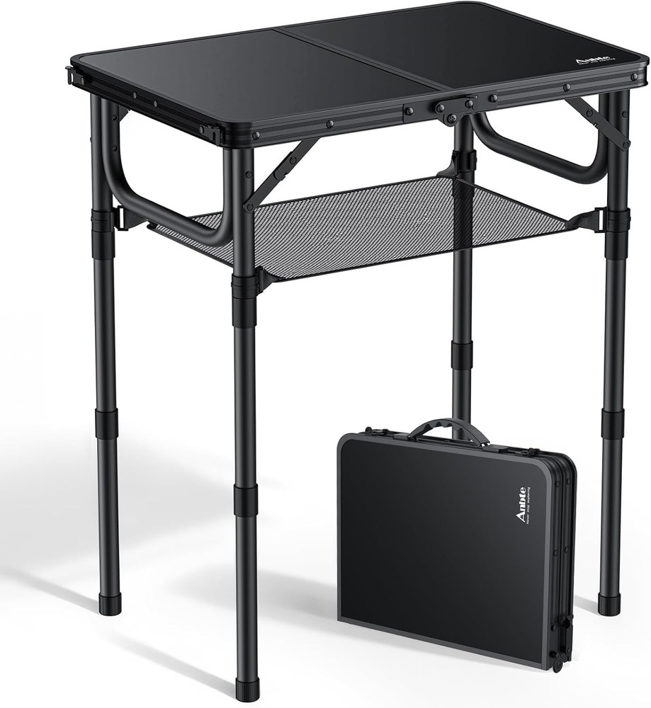 2ft Camping Table Foldable W/ Storage Net 3 Adjustable Heights Aluminum Small
