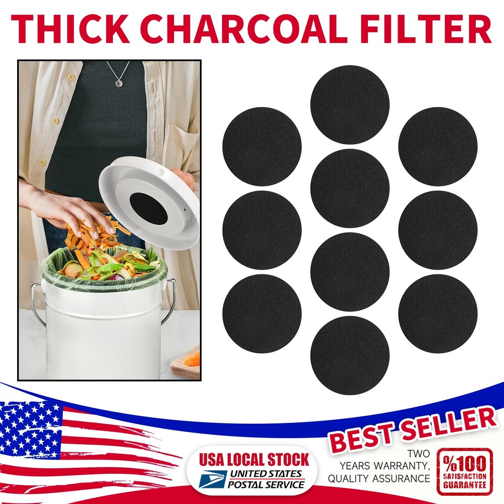 10PCS Activated Carbon Compost Bin Filters 0.4" Extra Thick Easy Installation