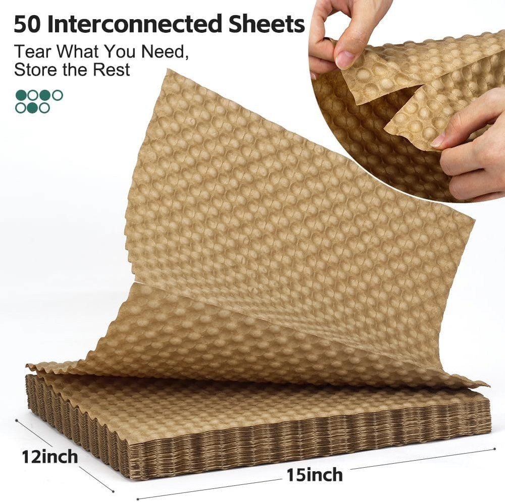 Reusable Bubble Paper Sheets 15" x 12”, Durable Bubble Wrap Sheets 50ft / 100ft.