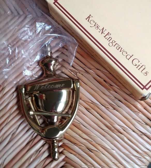 6" Brass Front Door Knocker Handle welcome engraved gold