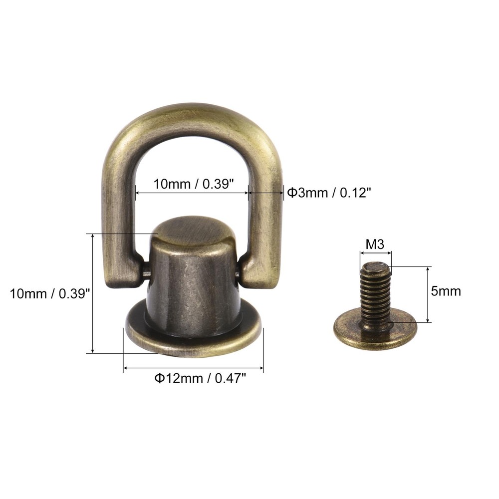 12x10mm Ball Post Head Button Studs with D Ring for DIY Bronze Tone 4pcs
