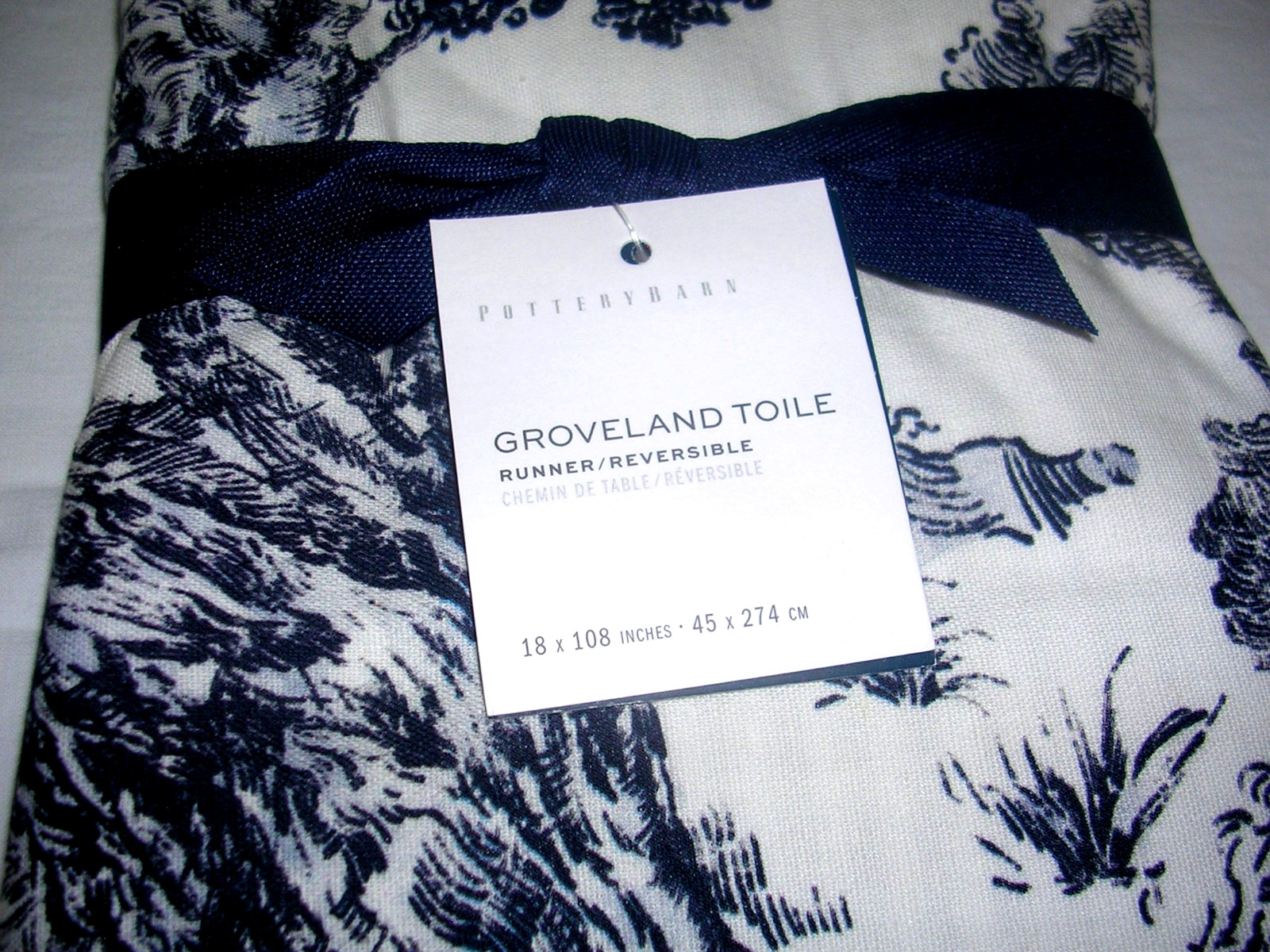 POTTERY BARN BRANDON MAXWELL GROVELAND TOILE REVERSIBLE TABLE RUNNER 18X108 NWTG