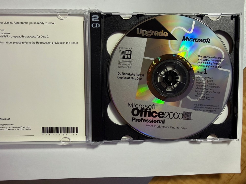 Microsoft Office 2000 Professional Upgrade 2 Cd Plus Key VG