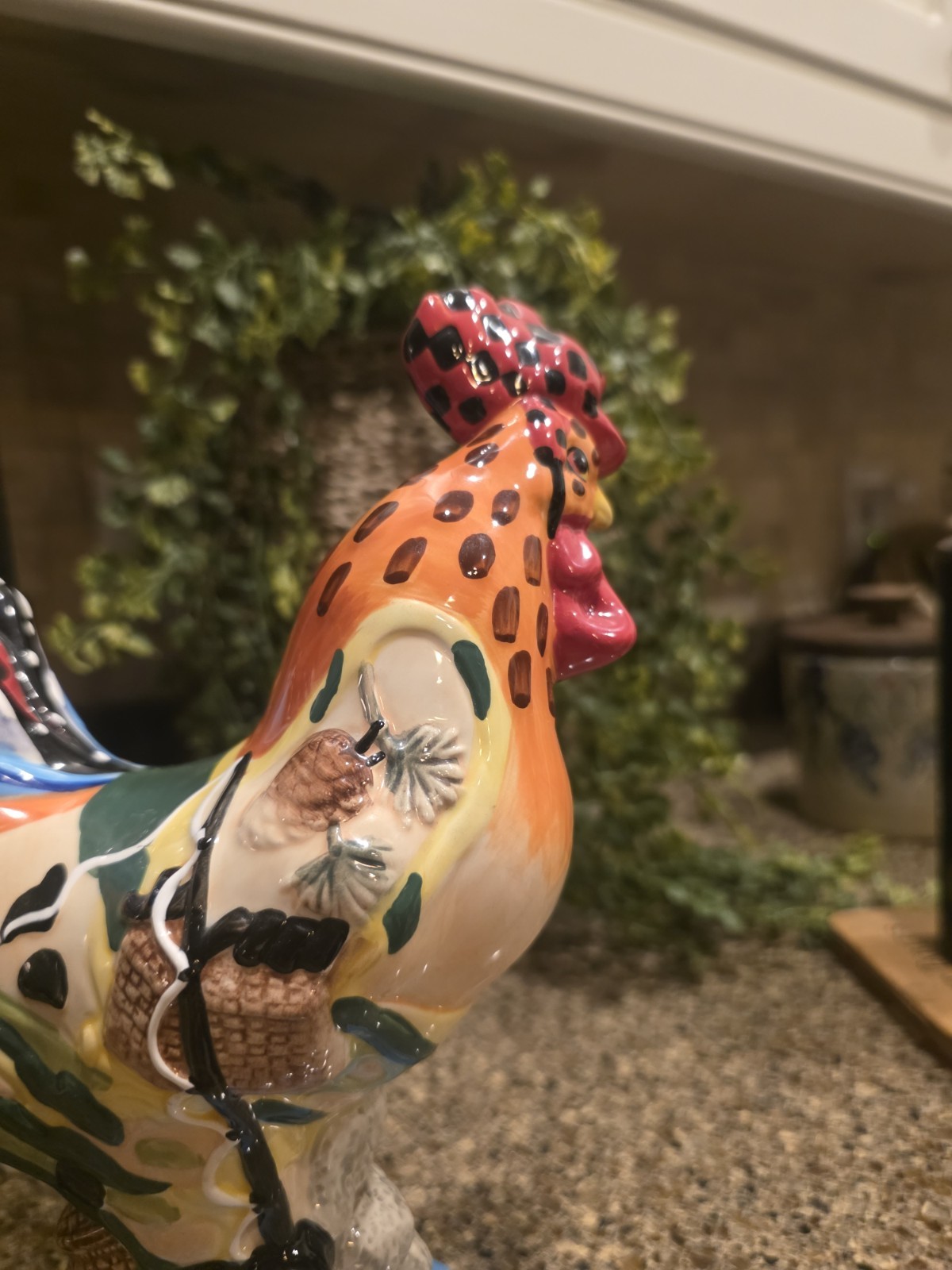 Rare Sharon Neuhaus Poultry In Motion Rocky Mountain Ceramic Rooster Fishing