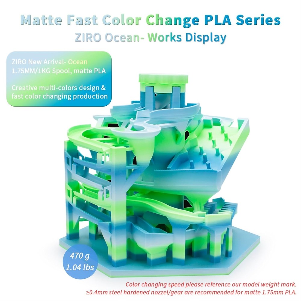 Ziro 3D Gradient Matte PLA 1.75mm 1kg, Ocean
