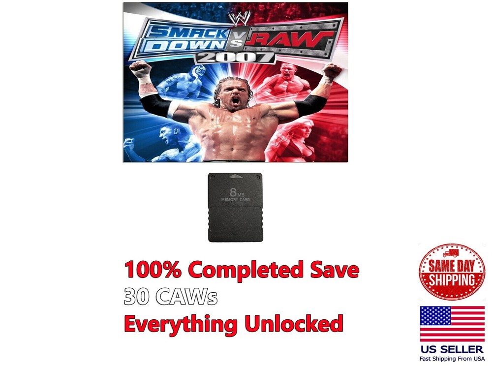 WWE Smackdown! vs Raw 2007 PlayStation 2 PS2 Memory Card 30 CAWs Unlocked Save