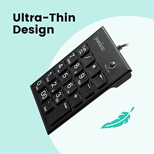 PPD-202 Wired 19 Keys Slim Numeric Keypad Big Print Font Silent Notebook Scis...