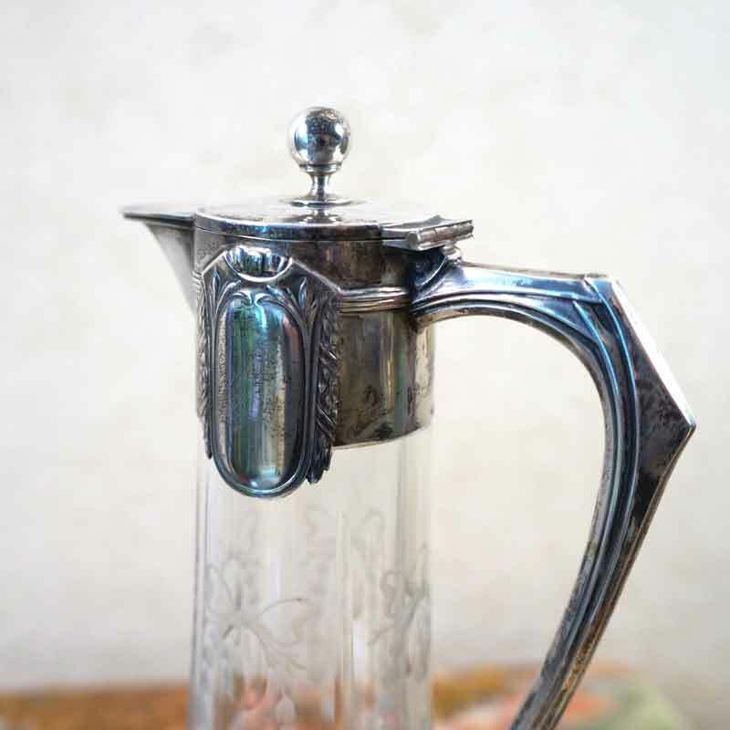 Unique Antique Silver Crystal Repousse Jug