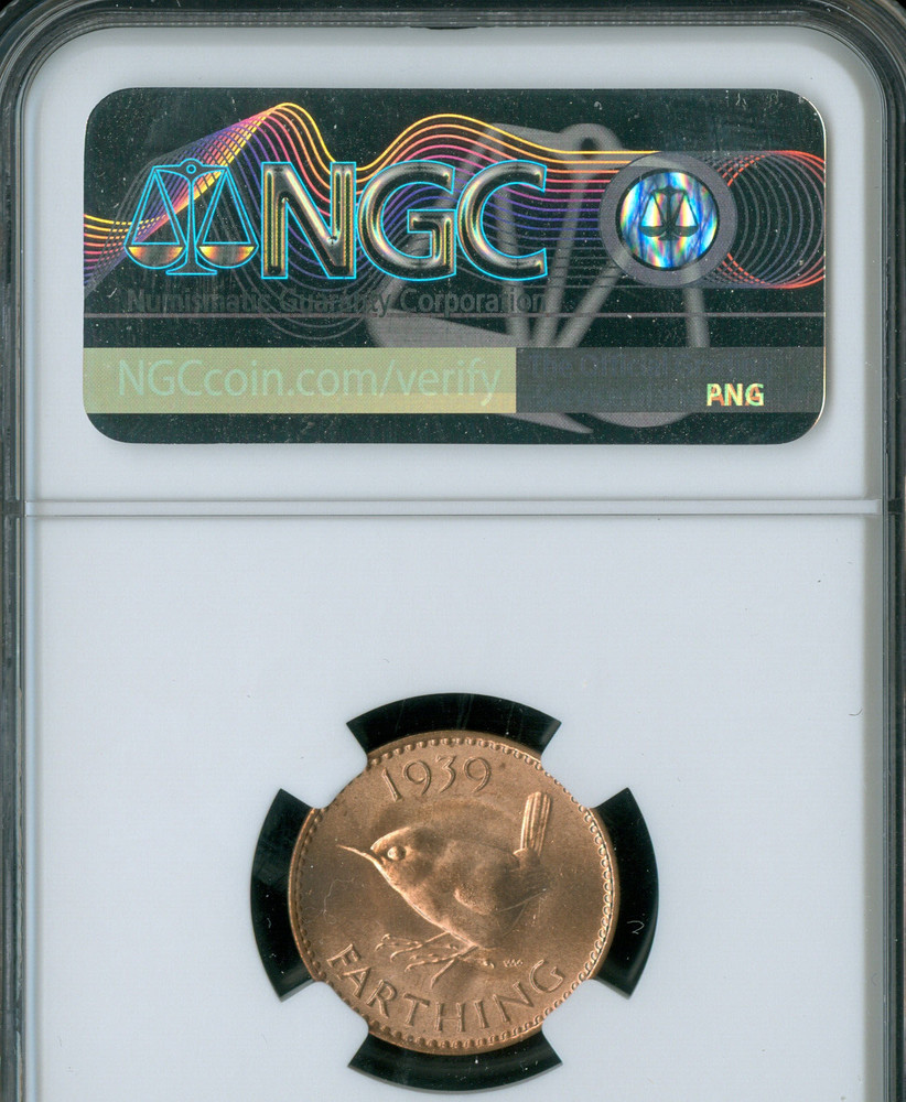 1939 GREAT BRITAIN FARTHING NGC MS65 RD MAC SPOTLESS *