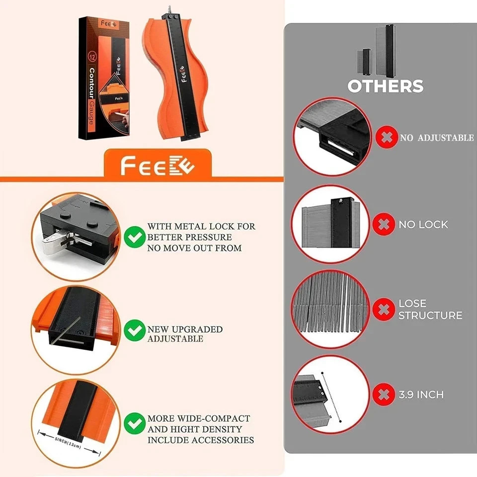 Contour Gauge (12 Inch) with Lock Profile Tool, Super Contour Duplicator Men Gif