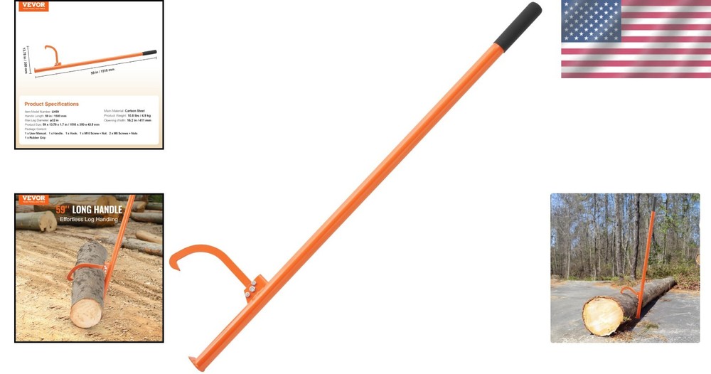 Adjustable 59'' Cant Hook Logging Tool - Durable Steel Design for Lifting Logs