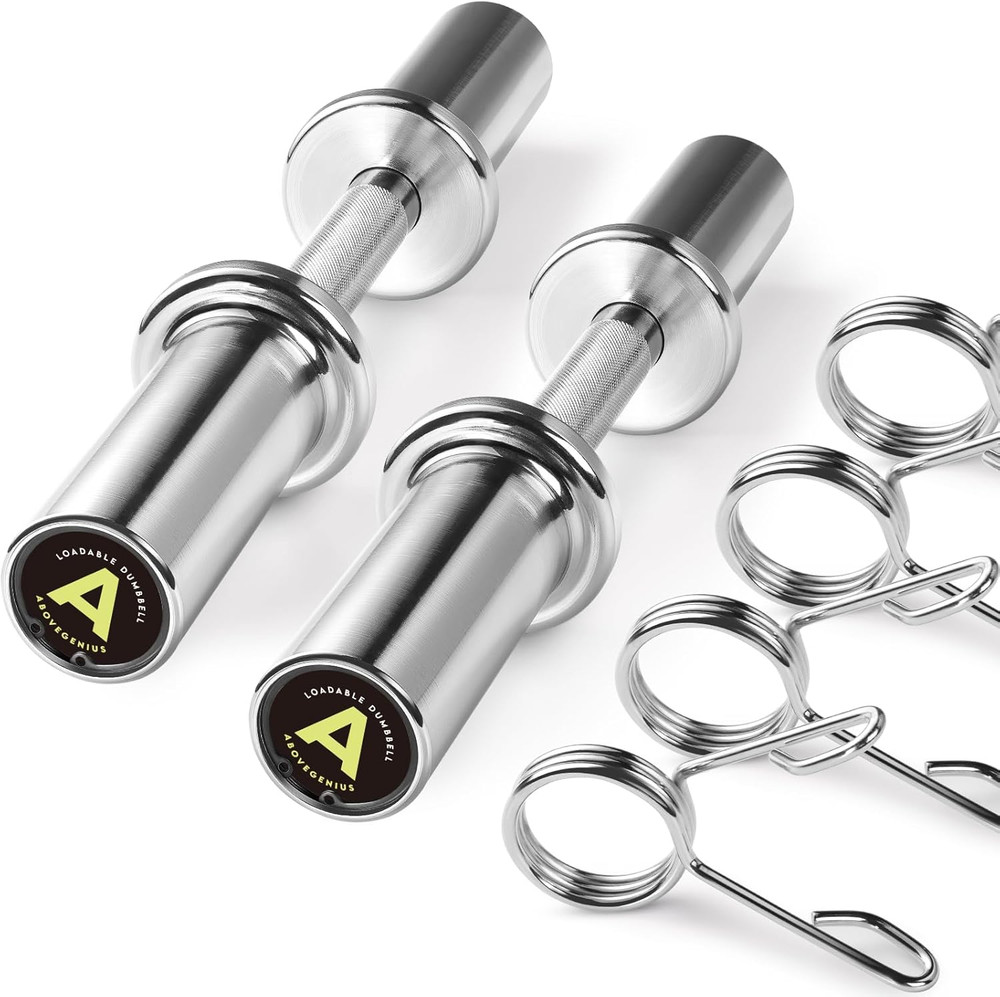 16" Olympic Dumbbell Handles, Solid Steel Loadable Weight Bars for 2-Inch Plates