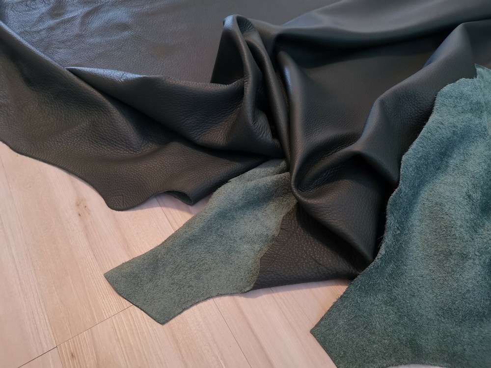 4-5oz PINE GREEN NAPPA SOFT PEBBLED GRAIN MATTE LEATHER HIDE PANEL,SHEET,SQUARE