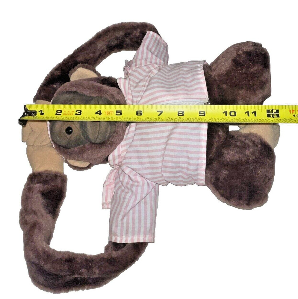 Monkey Chimp Hand Puppet Plush Jacket Hat Pink Stripes Squeaks Connecting Arms *