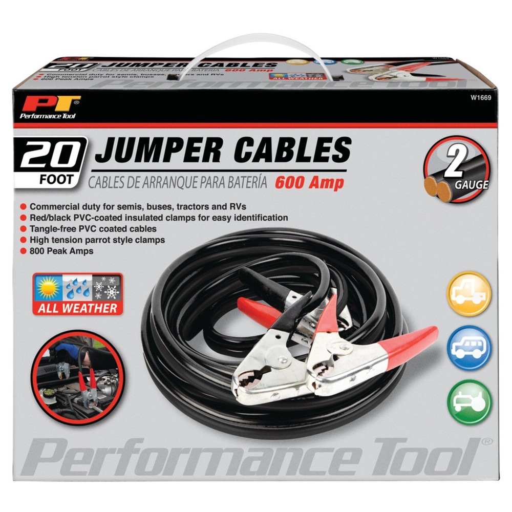 Performance Tool W1669 20' 600A 2 Gauge Jumper Cables