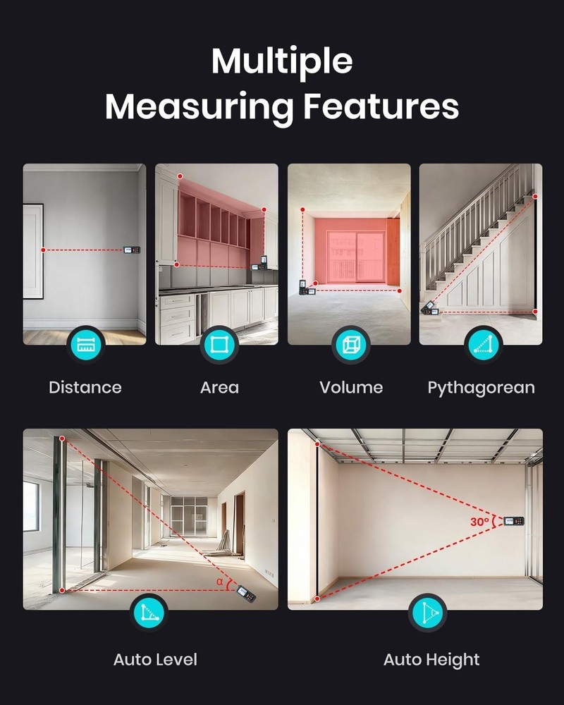 High-Precision Laser Measuring Tool - 229ft Range & Auto Measurement Features