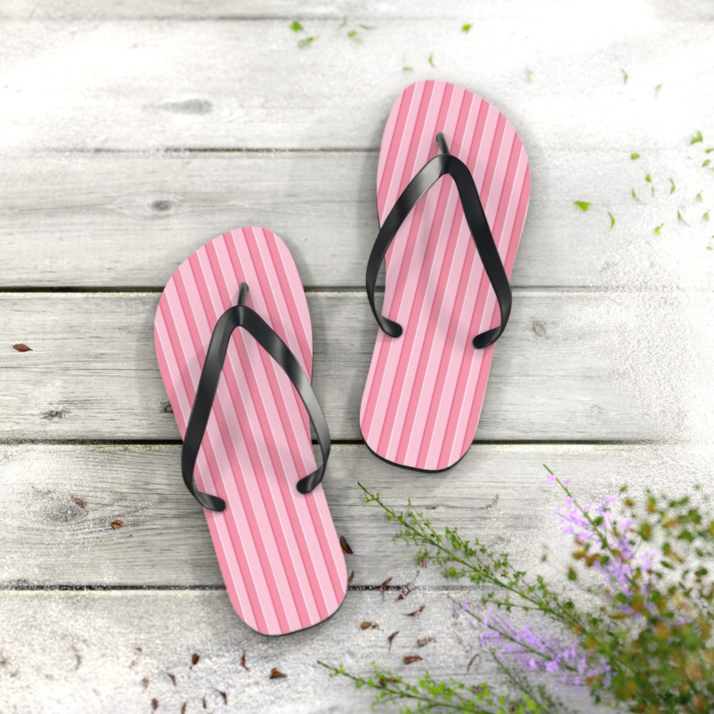 Pink Striped Flip Flops – Summer Beach Sandals