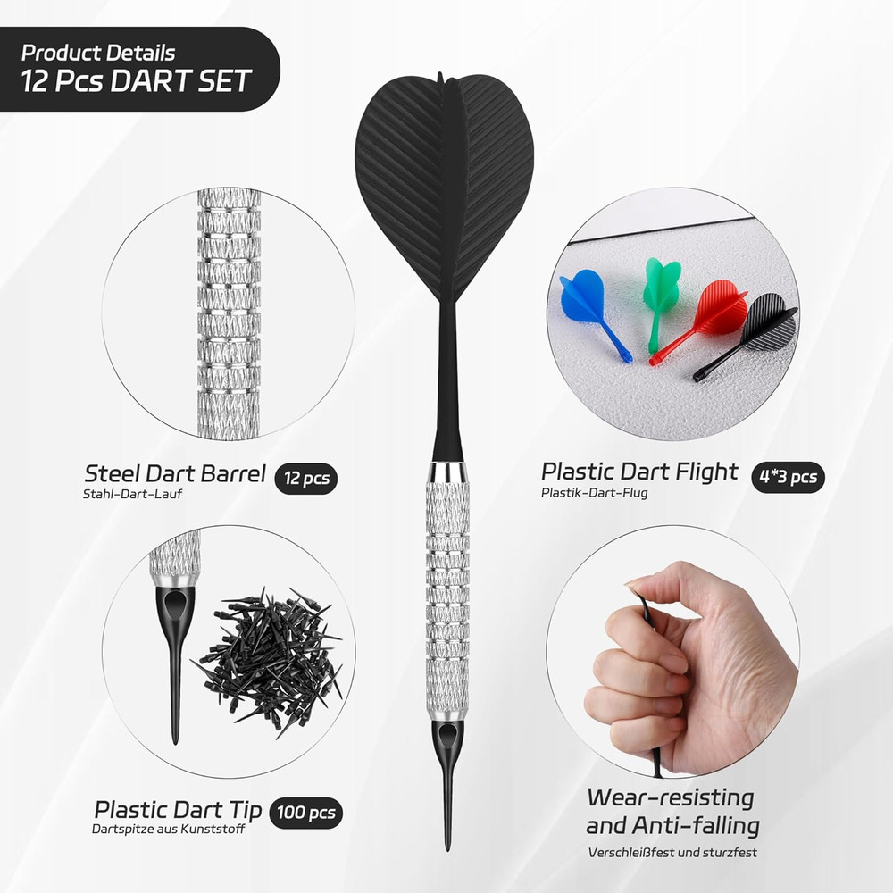 Plastic Tip Darts,12Pcs Soft Darts Set with 100 Plastic Tips for Electronic Dart