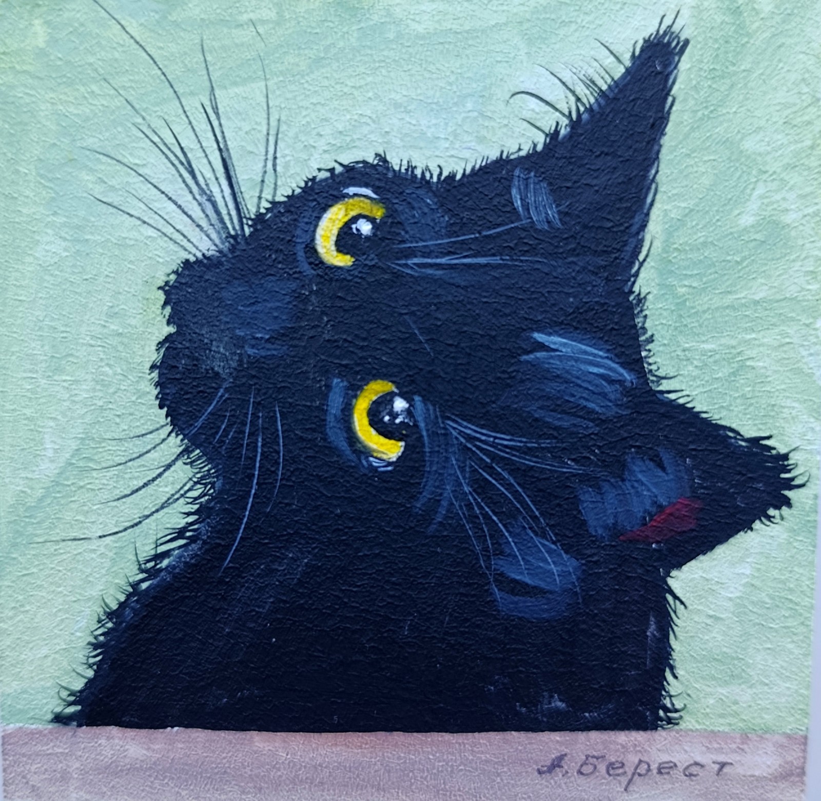 ORIGINAL Oil Painting Black cat Animals Pet Contemporary Wall art Miniature