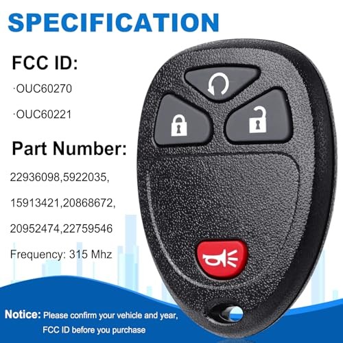 4-Button Car Key Fob Replacement: 2 Pcs Keyless Entry Remote 4Btn-OUC60221