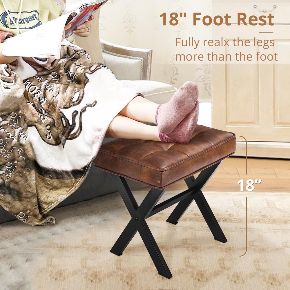 Lue Bona Square Vanity Stool Faux Leather Reddish Brown