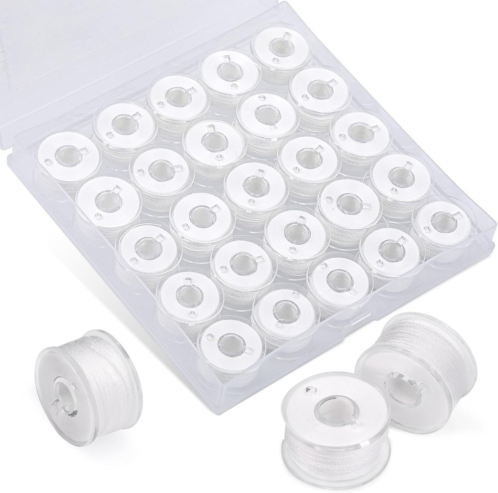 25pcs Thread for Sewing Embroidery Bobbins Prewound White