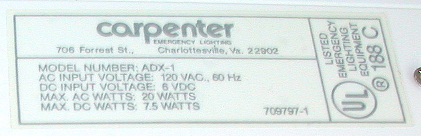 NEW CARPENTER LIGHTED EXIT SIGN SINGLE SIDED 120 VAC MODEL ADX-1