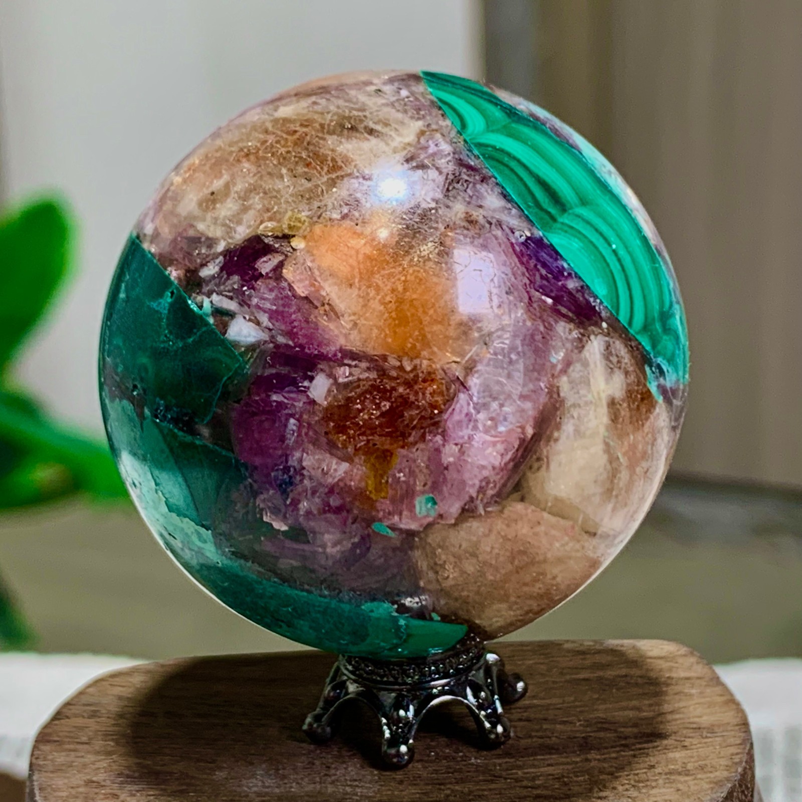 123G Newly discovered rare malachite purple mica symbiotic sphere restoration