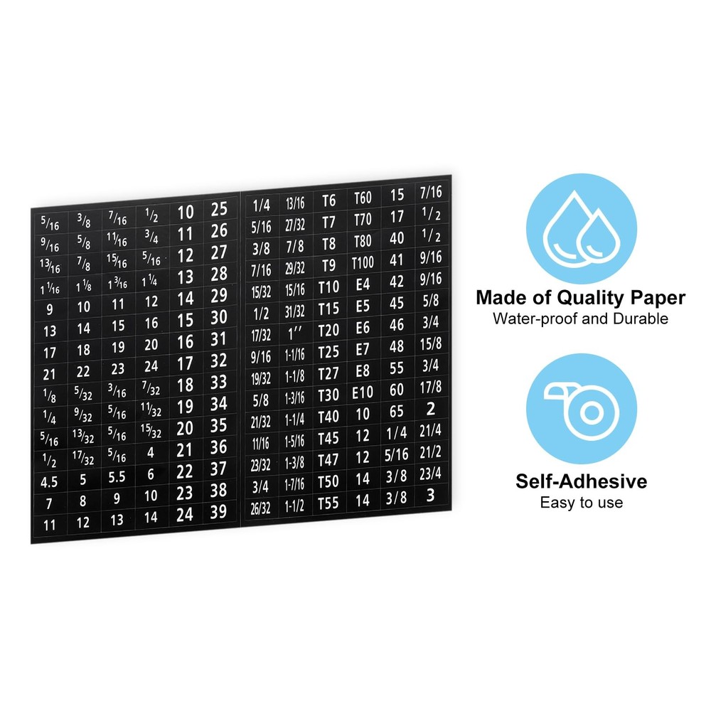 PATIKIL Tool Box Labels, 4 Set 180 Toolbox Decals Wrench Socket Size Black