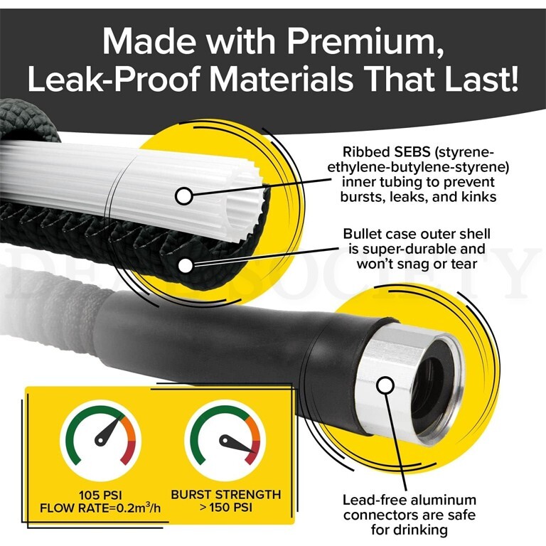 Pocket Hose Silver Bullet 50 ft Turbo Shot Nozzle Multiple Spray Garden Hose