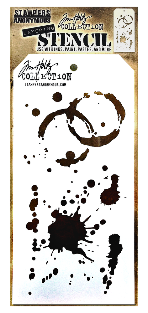 Tim Holtz Layering Stencil Coffee Ring Stain Splatters Mixed Media Art Pattern