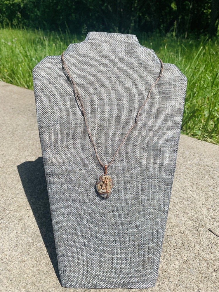 Genuine handmade raw river stone wire wrapped necklace