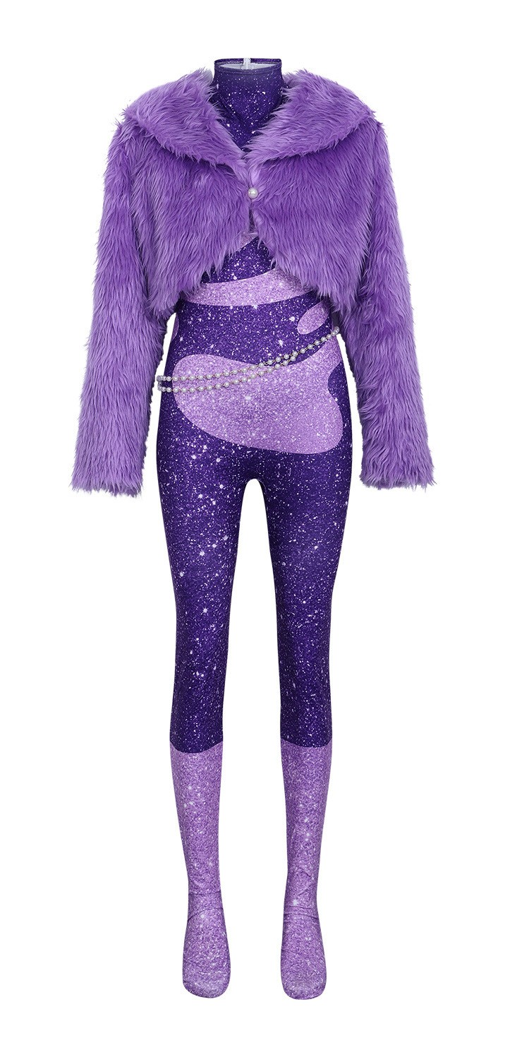 Kids Zootopia 2 Gazelle Cosplay Costume Antelope Singer Jumpsuit Purple Coat