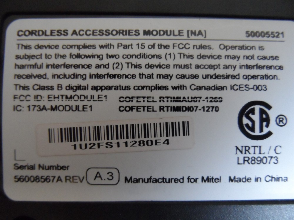 Mitel Cordless Handset DECT Wireless Kit Charging Base 56008564a Module 50005711