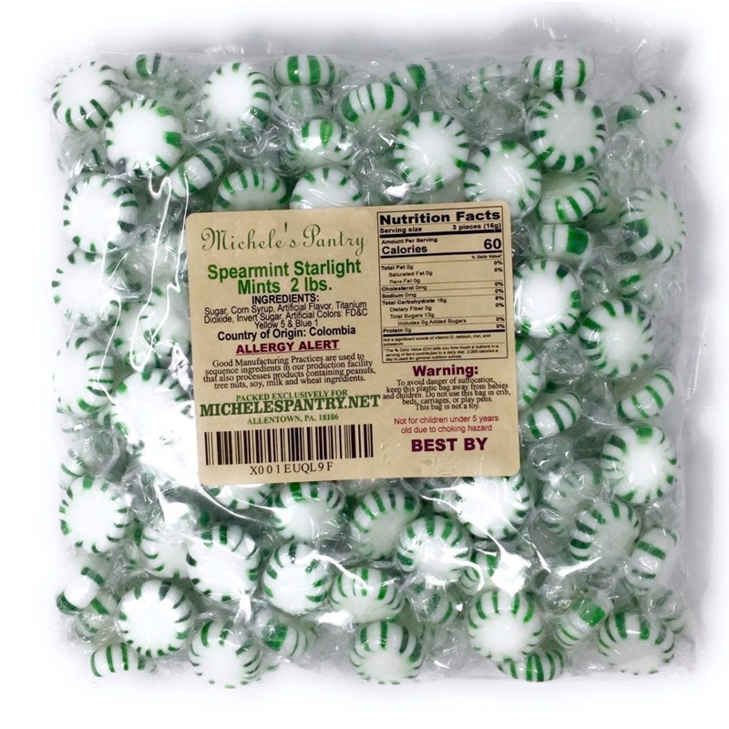 Spearmint Starlight Mints Hard candy bulk wrapped candy 2 Lbs. Menta