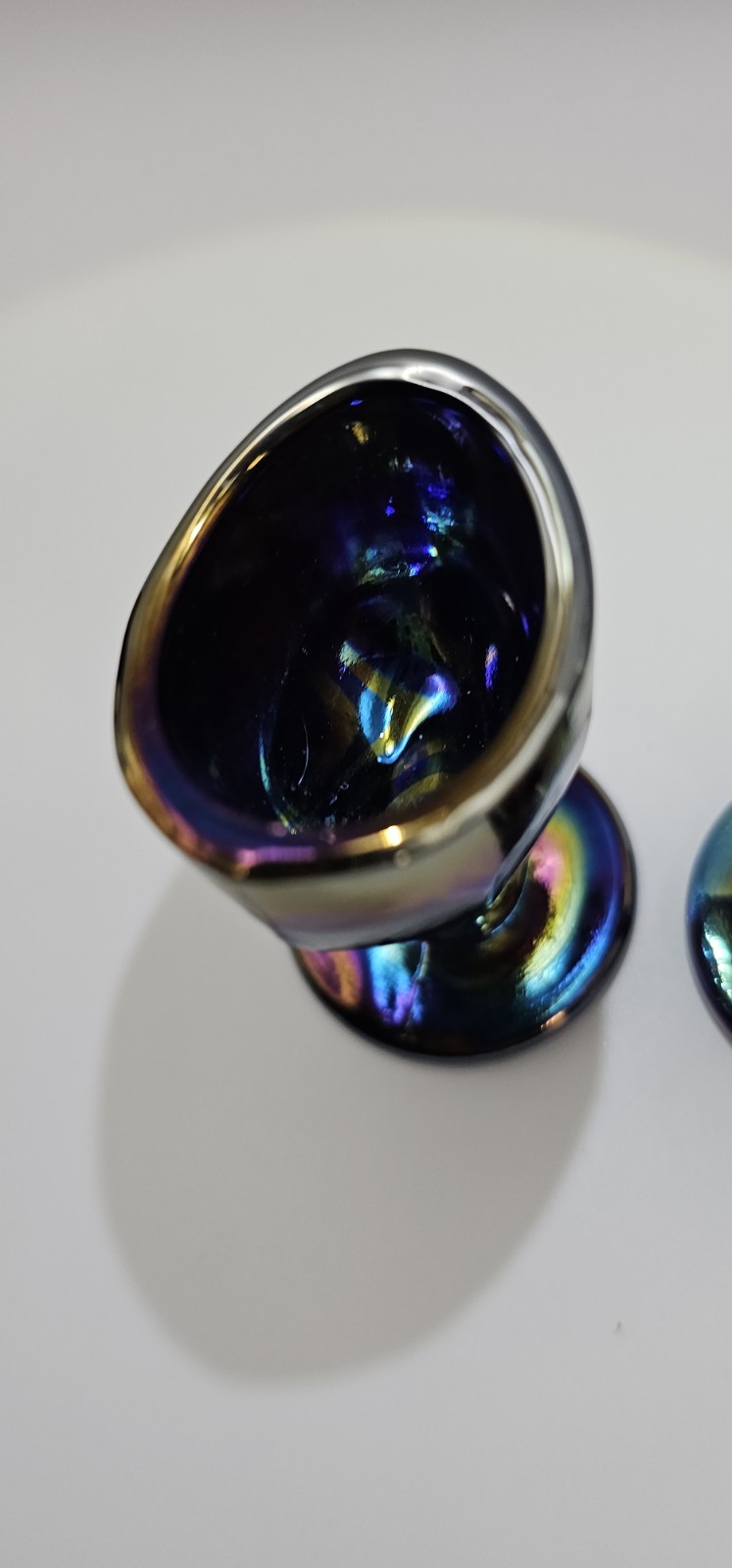 Lot 2 VTG Carnival Glass Eye Wash Cups Iridescent Optical Medical Amethyst