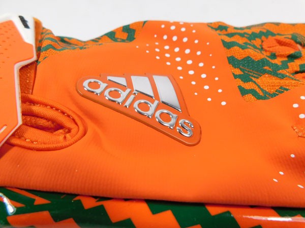 adidas 5 Miami U Team Issued Receiver Football Gloves Org/Grn/Org Size 3XL