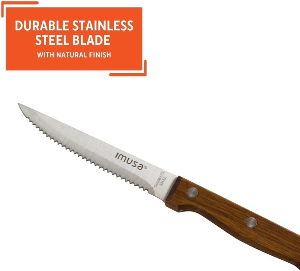 Experience Precision: 4pc Serrated Steak Knife Set with Rustic Wood Handles