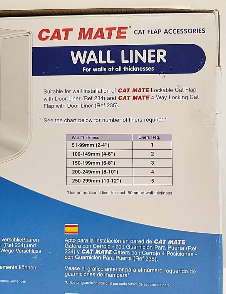 Cat Mate WALL LINER ONLY Cat Flap Accessory For Thick Walls Paintable New