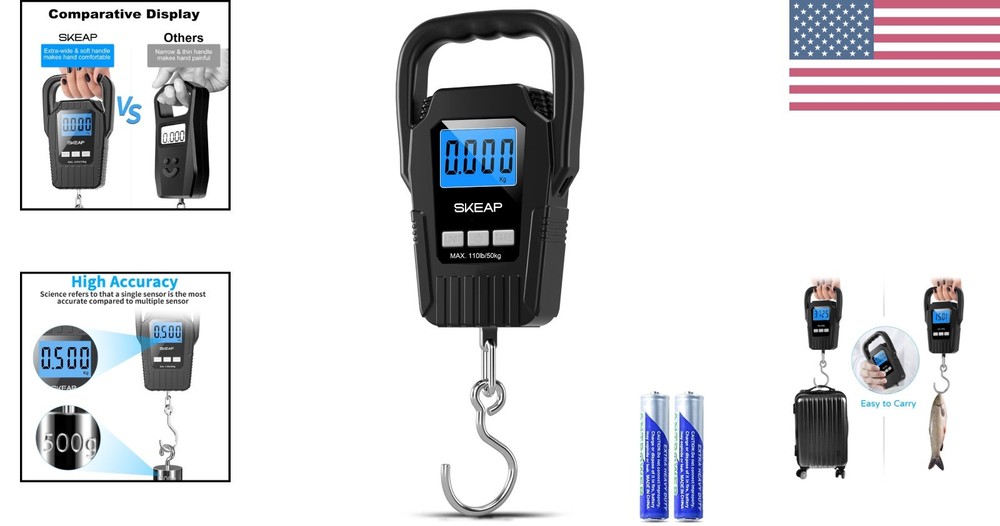 110lb Digital Fish Scale - Backlit LCD, Smart Data Lock & Comfortable Handle