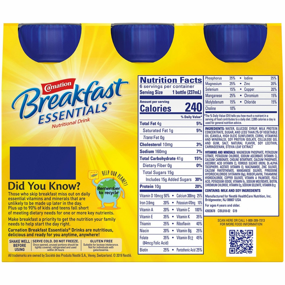 6 Nestle Carnation Breakfast Essentials Complete Nutritional Drink Vanilla 8 oz