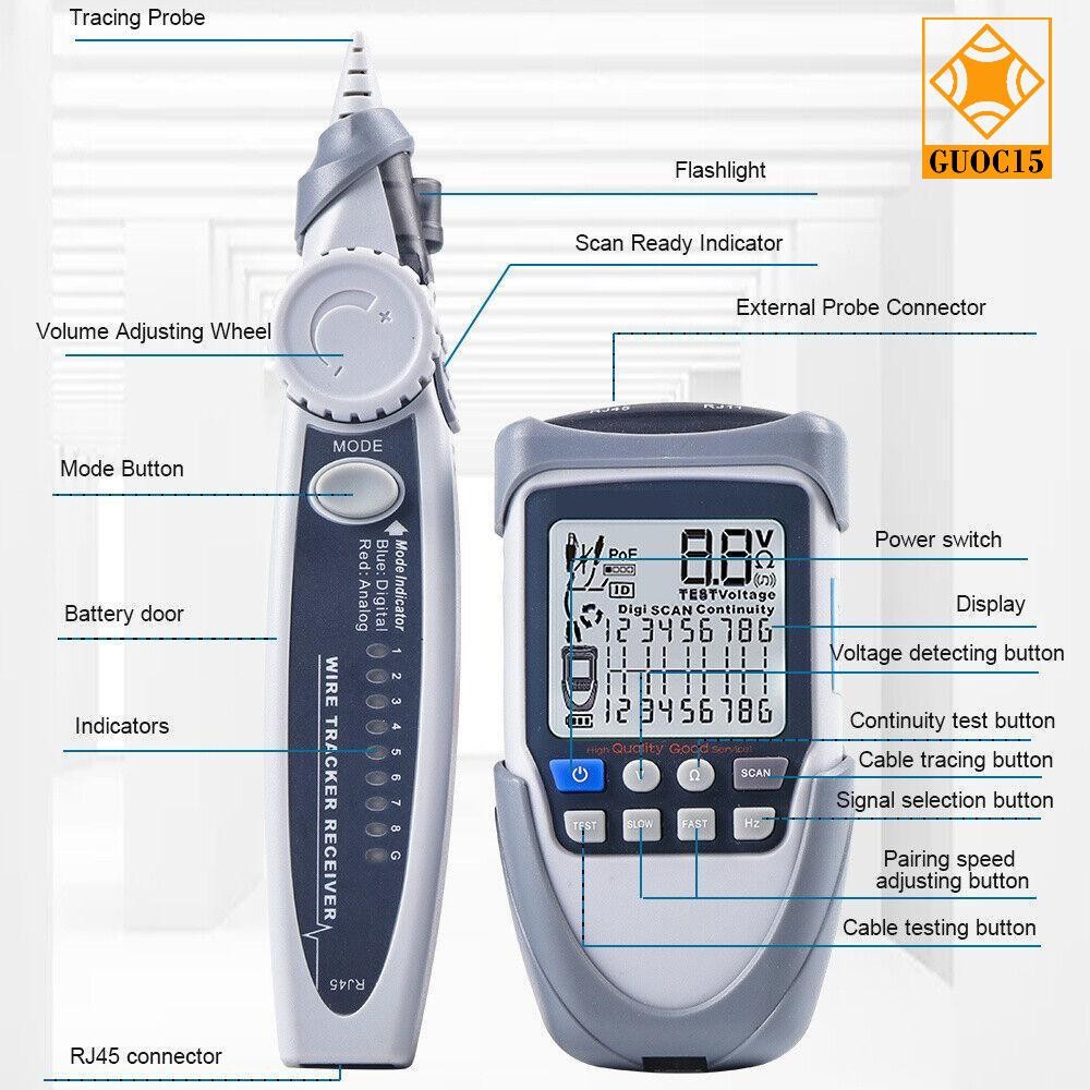 Ethernet Digital Network Cable Tester Electric Wire Tracer Accuracy Multimeter