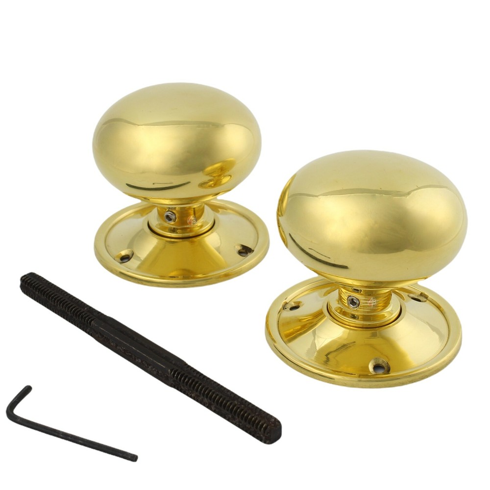 Solid Polished Unlaquered Brass Cottage Door Rim Knobs Handle Pair 40 50 55 65mm
